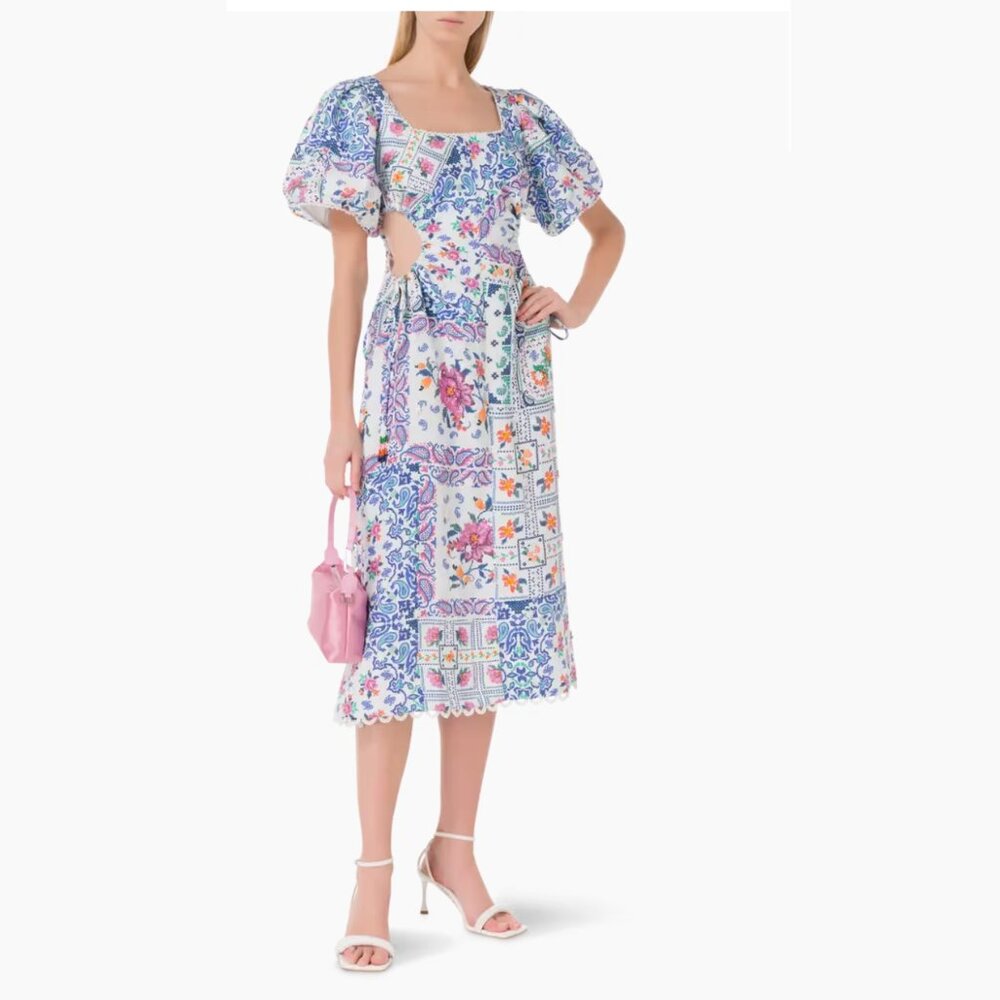 Farm Rio Romantic Bandanas Puffy Sleeves Midi Dress - Picture 5 of 15